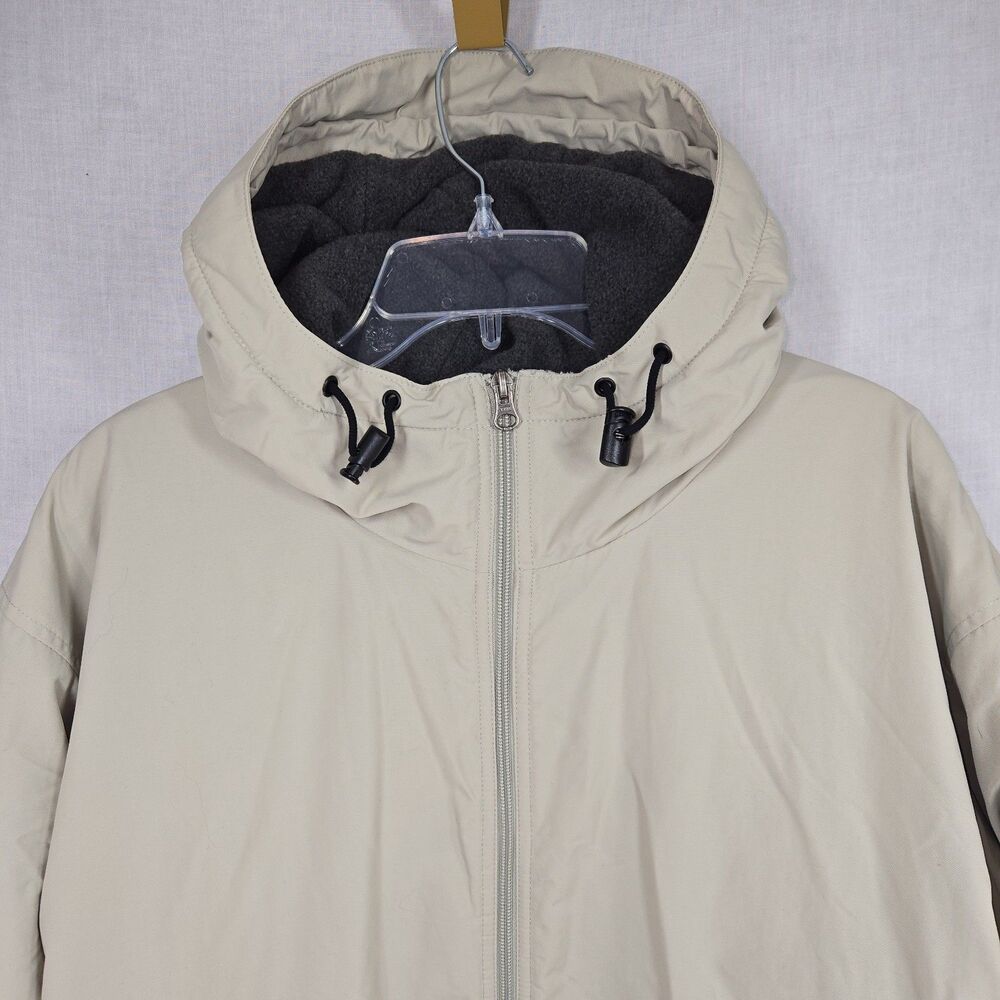 Lands End Jacket Mens Large Khaki Tan Beige Hood Fleece Lined Gorpcore Preppy - Picture 6 of 12